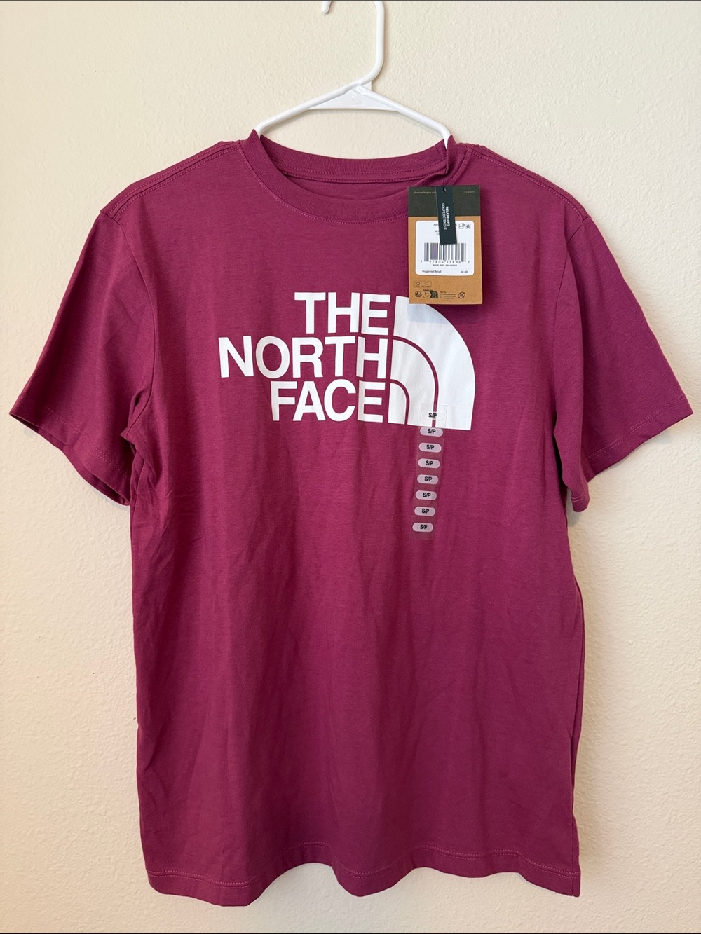 The North Face Short-Sleeve Logo Tee in Berry with White Graphic